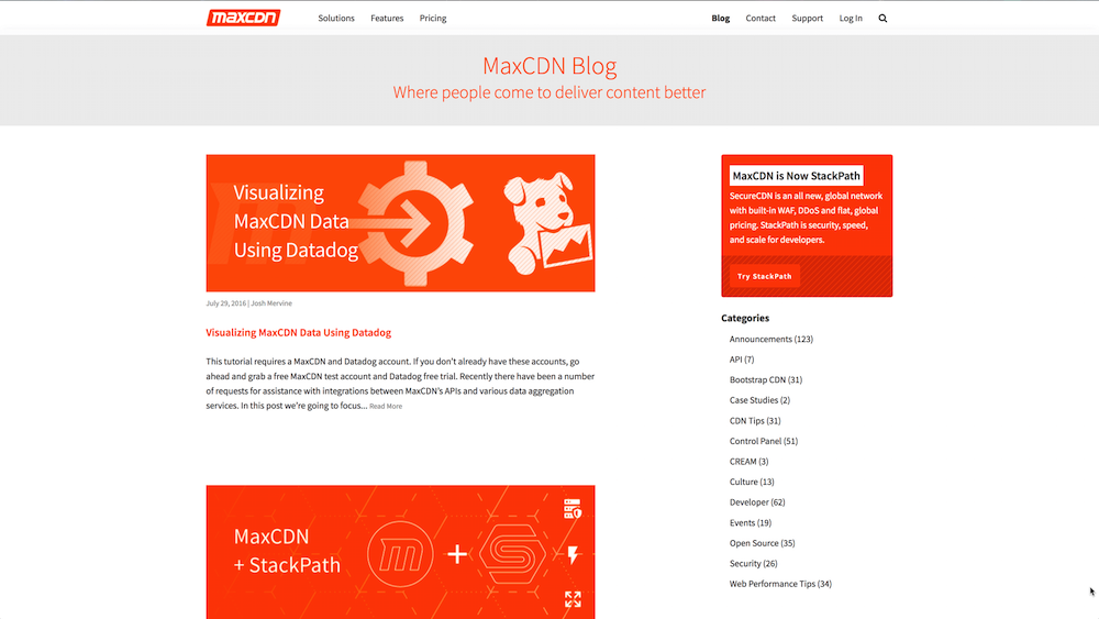 maxcdn blog homepage