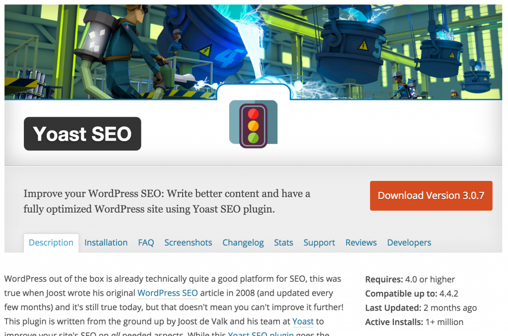 The Yoast SEO plugin page in the wordpress directory