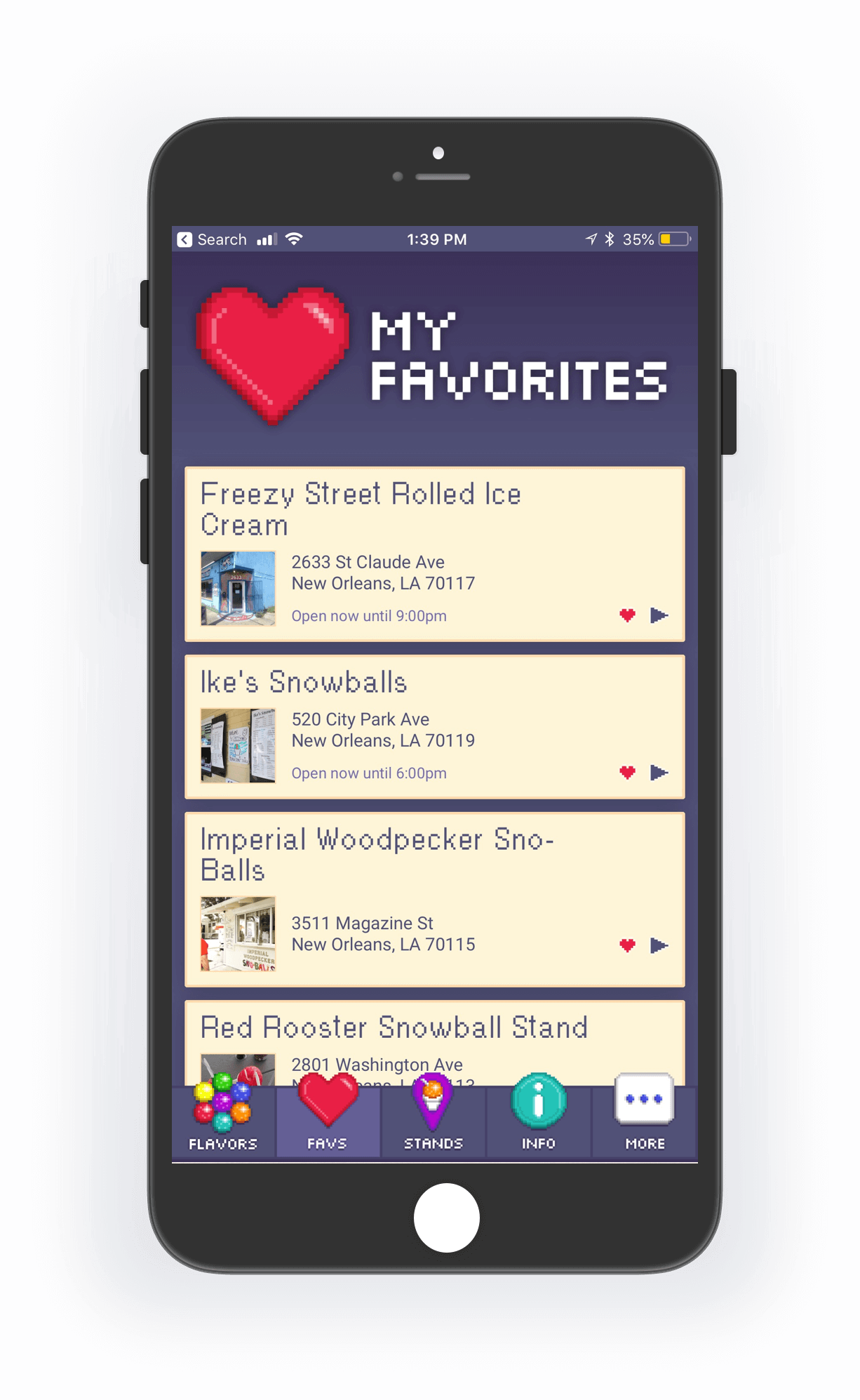 snoball app favorites screen