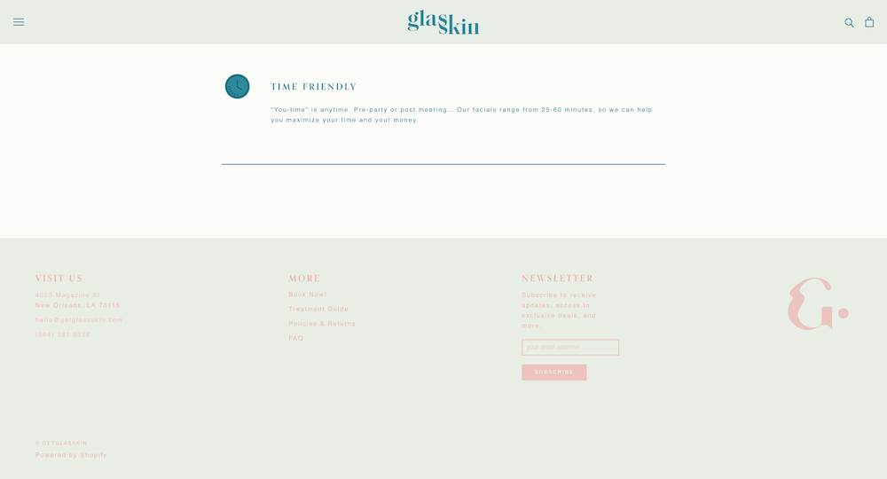 Screenshot of glasskin footer