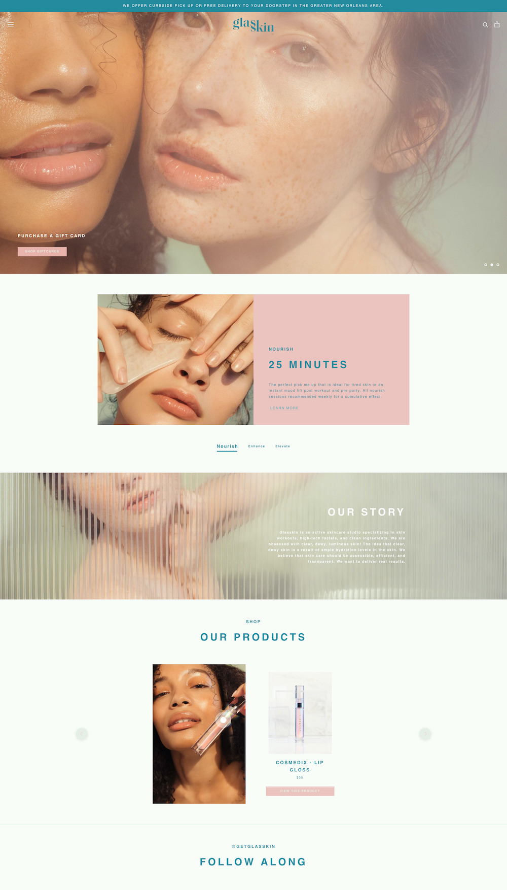 Screenshot of glasskin home page