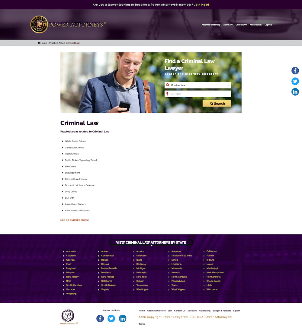 Screenshot of criminal law category page