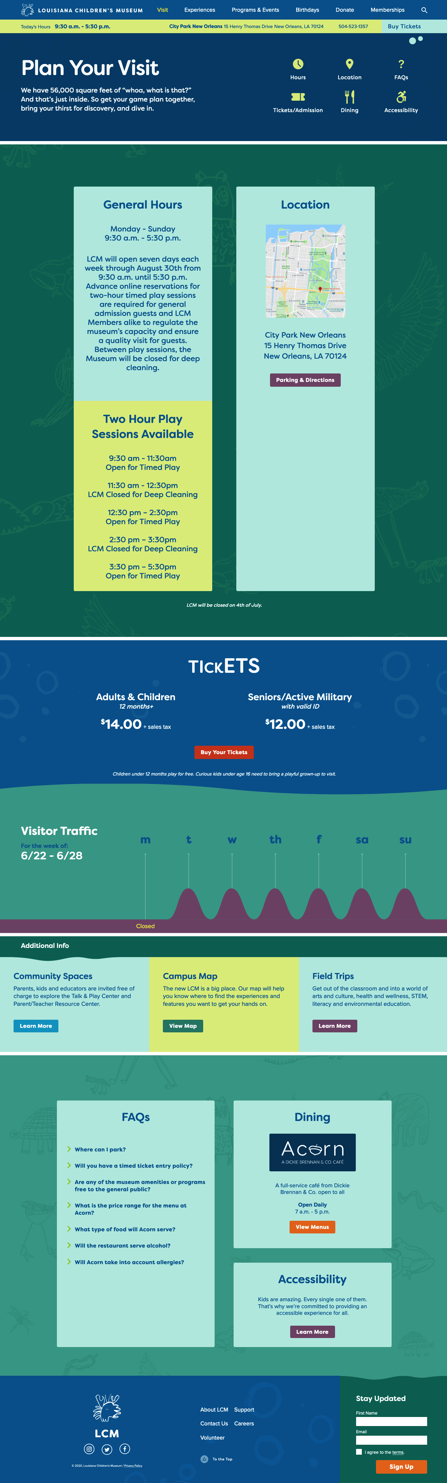 Screenshot of plan your visit web page