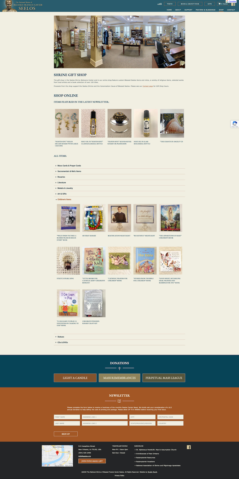Screenshot of seelos center online shop