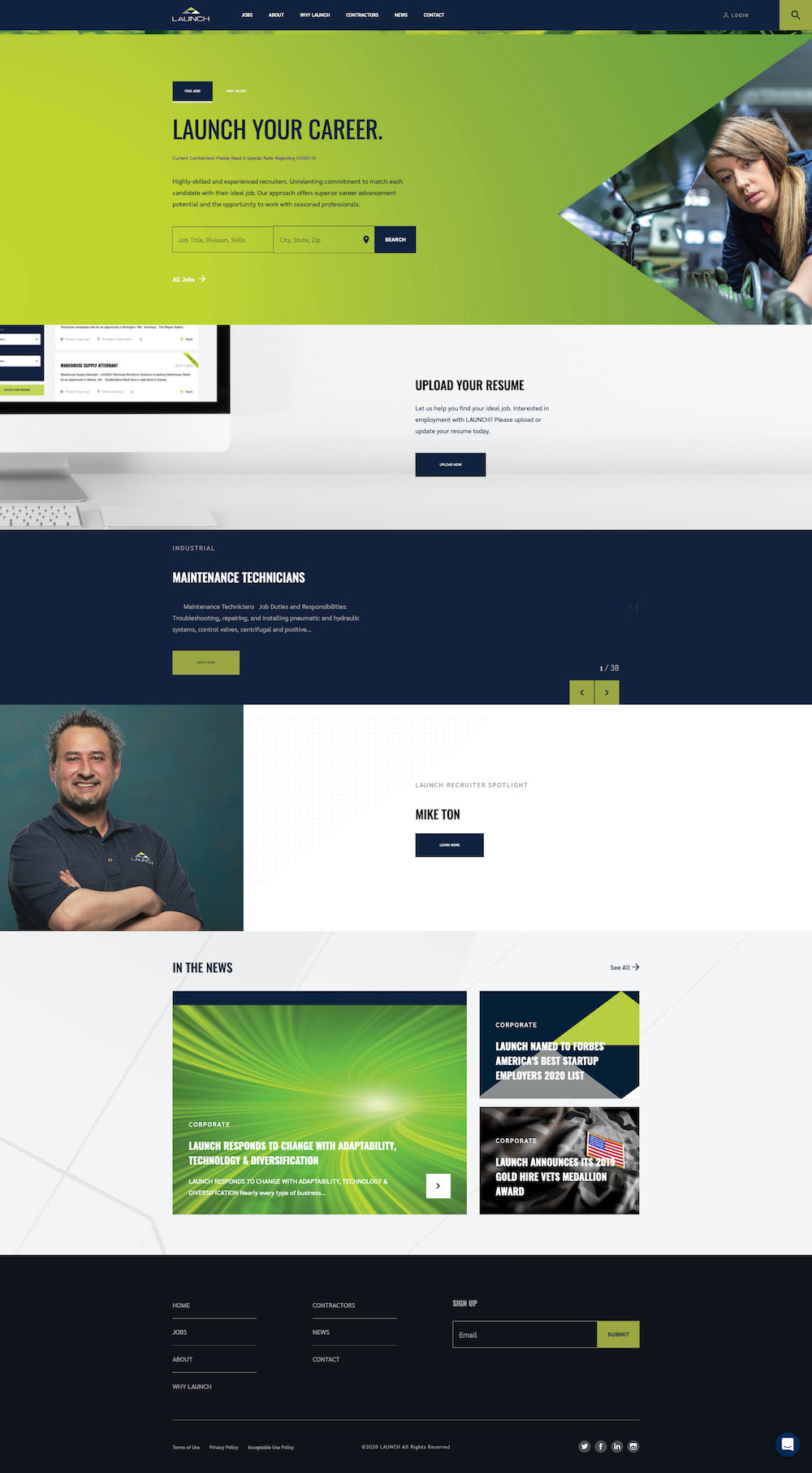 Screenshot of launch home page