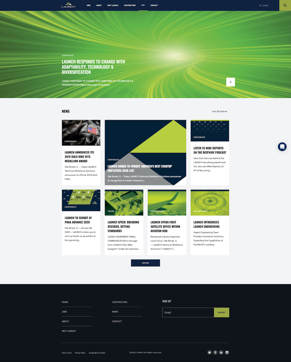 Screenshot of launch news page