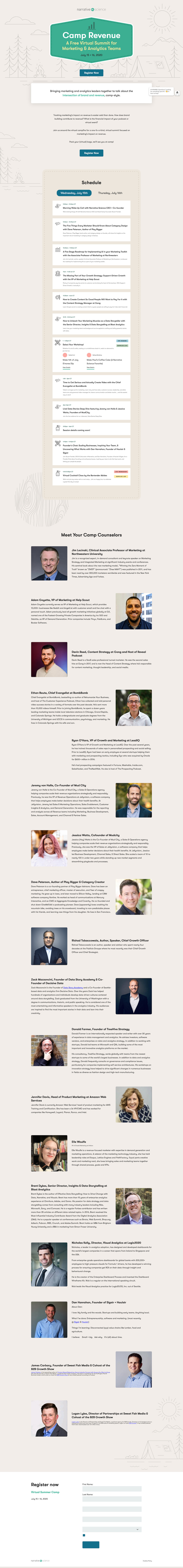 Screenshot of summer camp event page